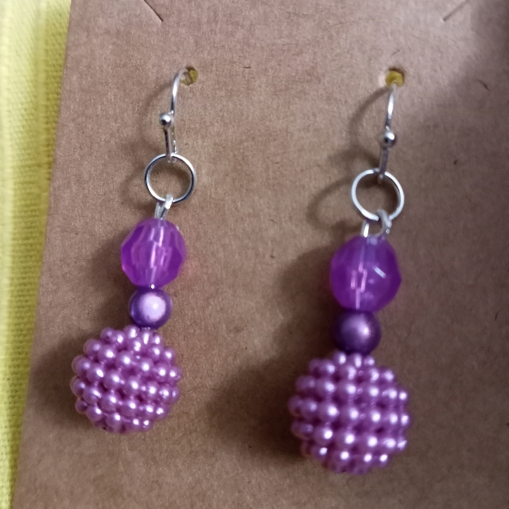 New purple berry crystal statement drop earrings hand crafted beaded ear